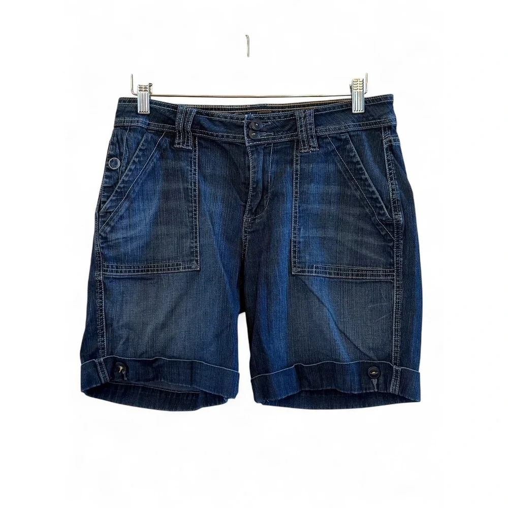 JAG Jeans Women's Relaxed Fit Dark Wash Denim Utility Cuffed Shorts Size 8 Blue
